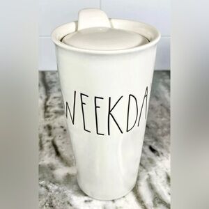 Rae Dunn Tumbler by Magenta “WEEKDAY” Coffee Mug w/Lid. Artisan Collection. NEW!